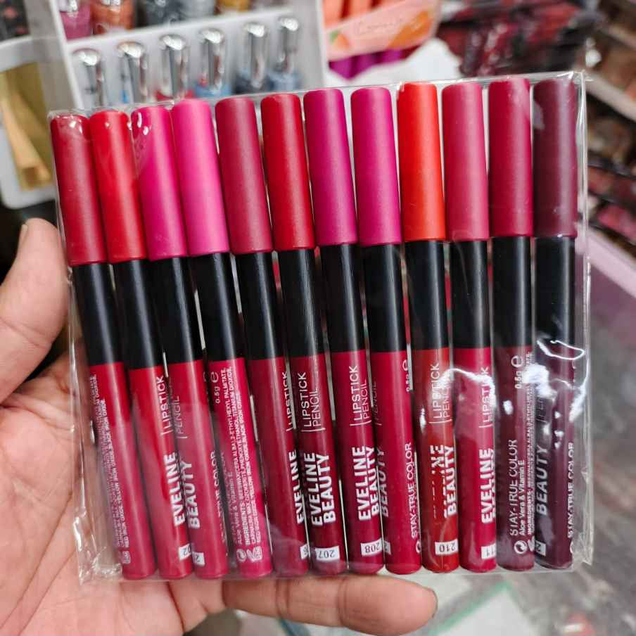 Eveline Beauty Lipstick Pencils  ( Pack of 12 )  – Smooth Matte Color for All-Day Glam