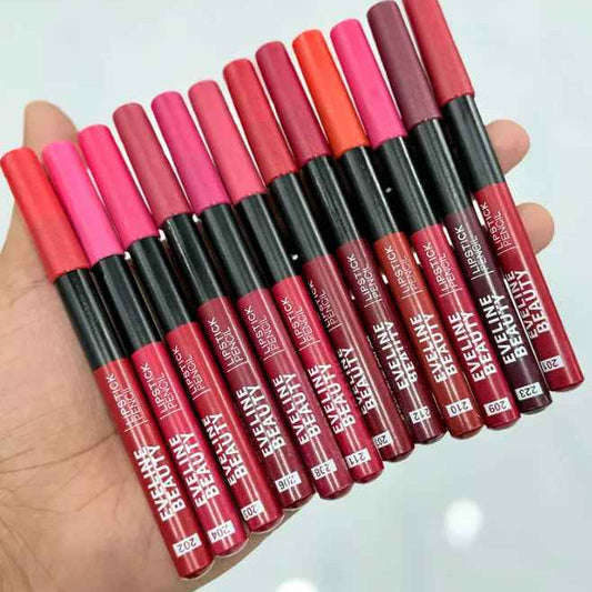 Eveline Beauty Lipstick Pencils  ( Pack of 12 )  – Smooth Matte Color for All-Day Glam