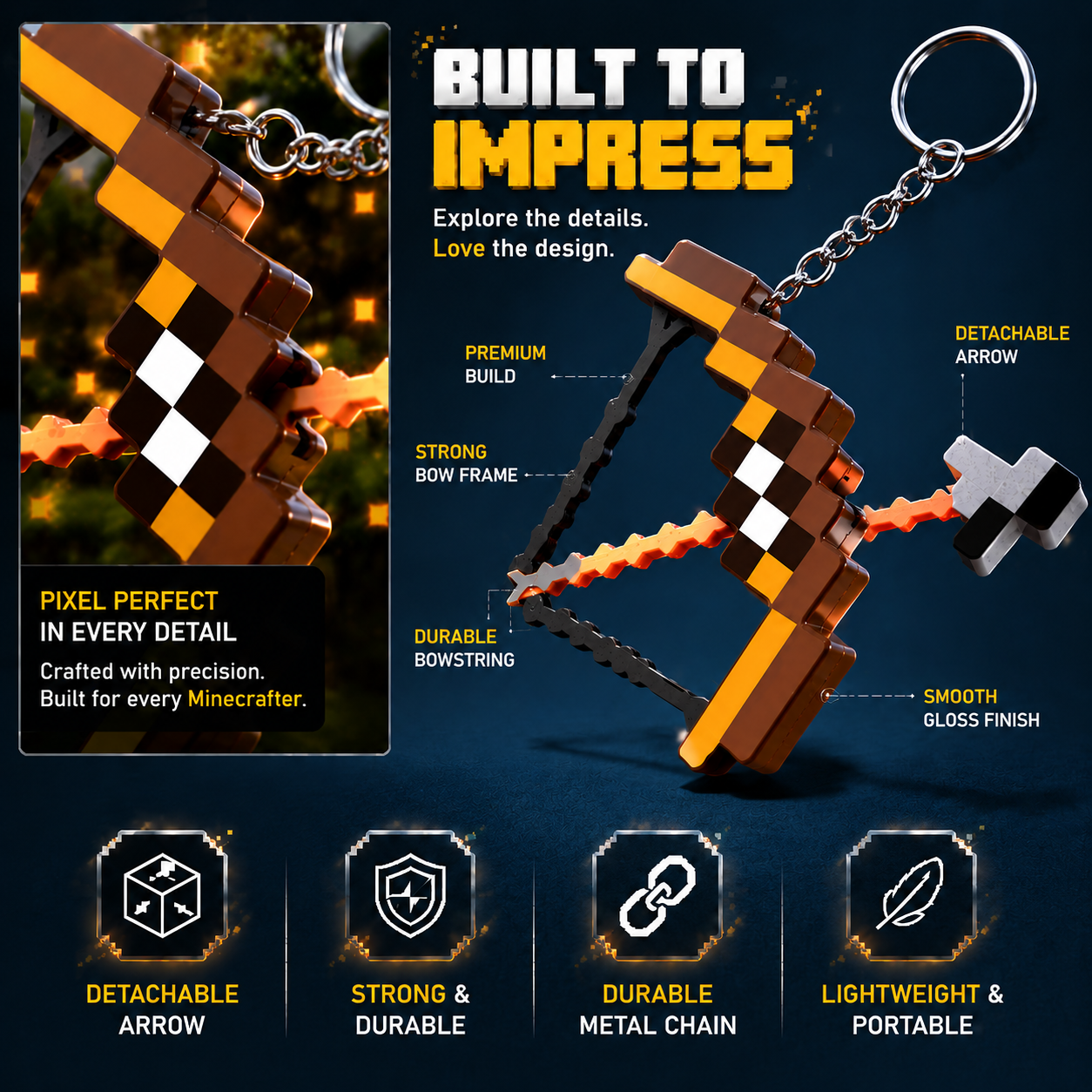 Minecraft-Inspired Crossbow Keychain