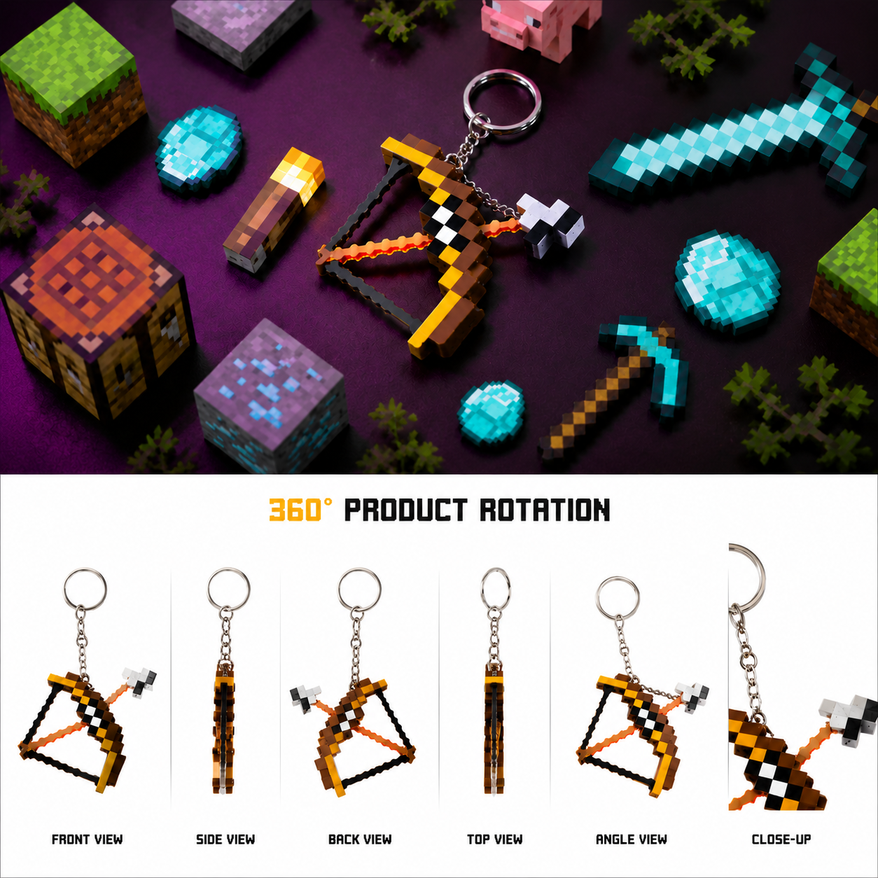 Minecraft-Inspired Crossbow Keychain