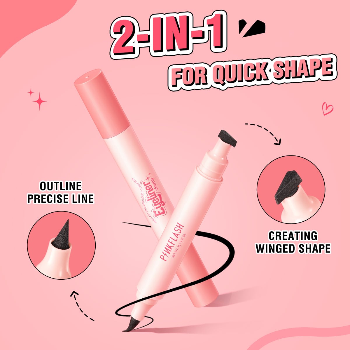 PINKFLASH Instant Shape Lasting Wingled Eyeliner Stamp 2-in-1  -  BK01