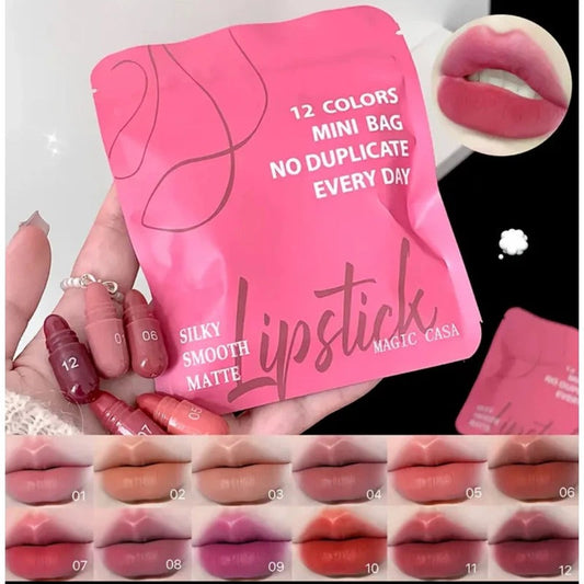 Magic Casa 12-Color Mini Matte Liquid Lipstick Set - Silky Smooth, Long-Lasting Lip Gloss Kit